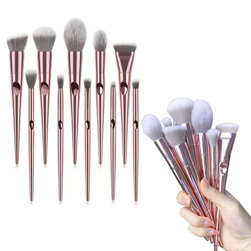 

10Pcs Gold Makeup Brush Set Comfortable Hold Eyeshadow Concealer Lip Cosmetics Make up Powder Foundation Beauty Tools With Bag