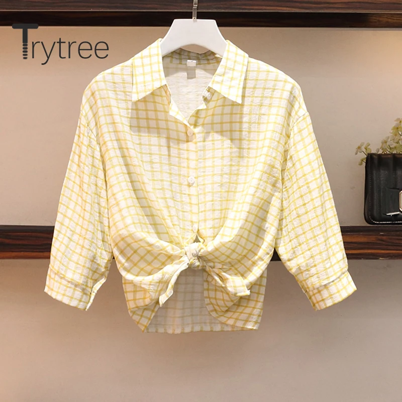 Комплект из двух предметов Trytree Женский повседневный однобортный клетчатый топ с