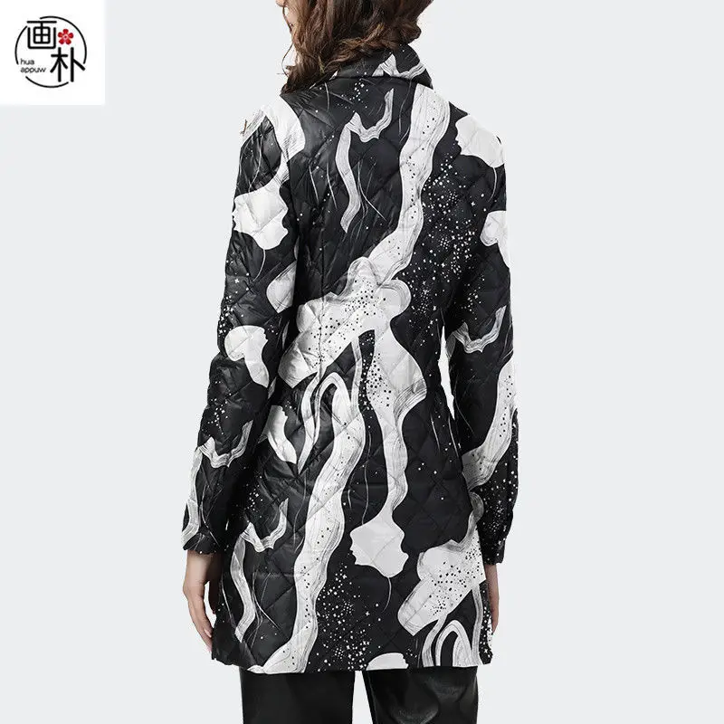 

Printed Mid-Length Cotton Clothing Coat Female 2021 Autumn and Winter New Lightweight Slim -Fitting Cotton -Padded Jacket