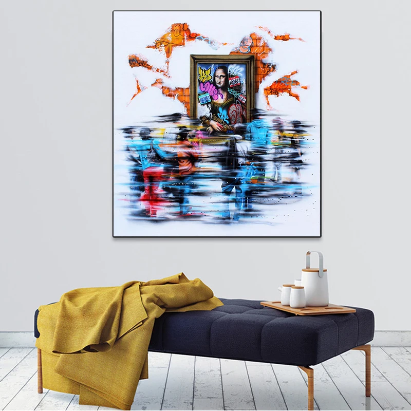 

Funny Famous Painting Mona Lisa Picture Prints On Canvas Painting Wall Art Square Abstract Posters For Living Room Home Decor