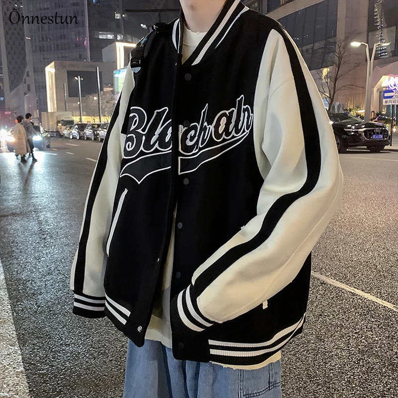 

Куртка Onnestun Мужская в стиле хип-хоп, однобортная повседневная спортивная уличная одежда, бейсбольные куртки в стиле Харадзюку, весна 2021