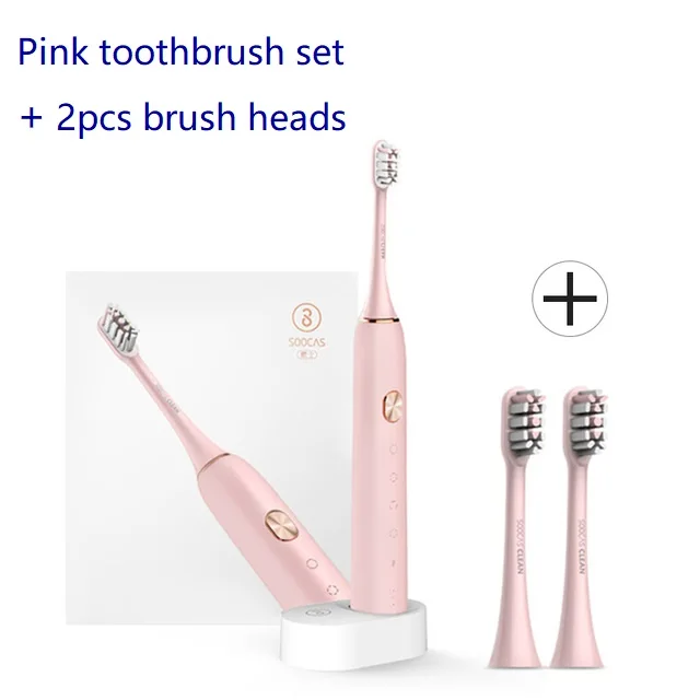 pink add brush tips SOOCAS X3 sonic Электрический Зубная щётка xiaomi USB Беспроводная зарядка электрическая зубная щетка для взрослых ультра sonic Зубная щётка приложение 4 режимов чистки - Цвет: pink add brush tips
