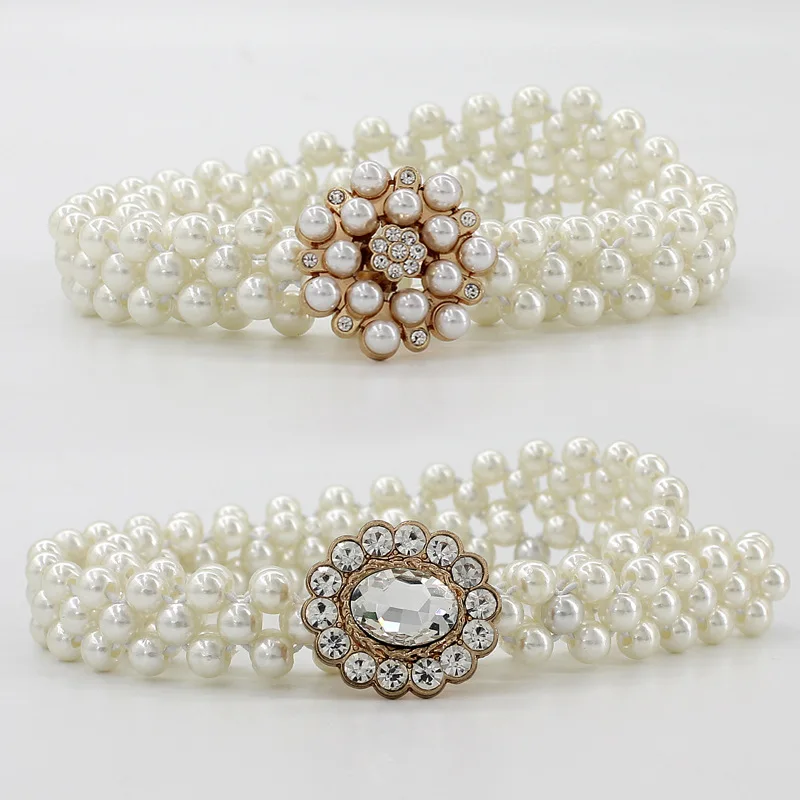 

Korea Style Pearl Waist Chain All-match Pearls Waist Belts Dress Decoration Waistbands Elastic Buckle Faux Pearl Beaded Girdle