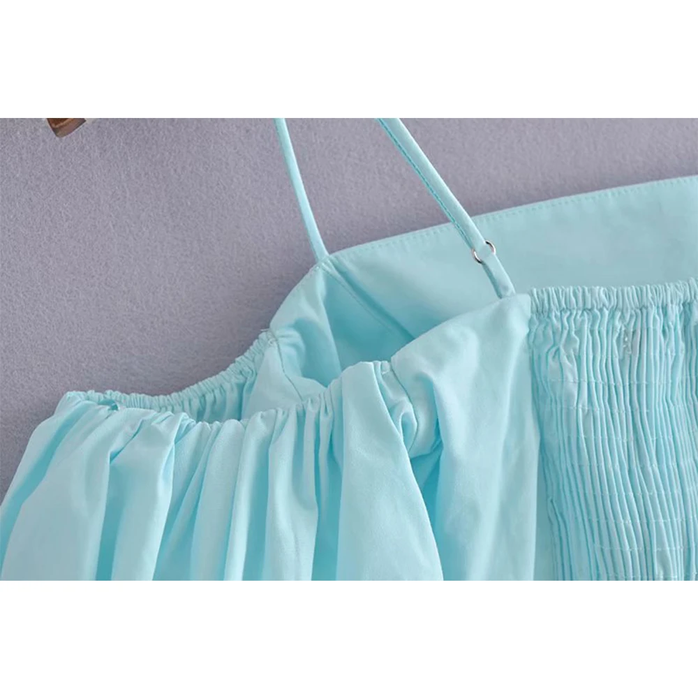 

2021 New Women Summer Crop Sling Top Short Puff Sleeves Elastic Bust Casual Fashion Sexy Chic Lady Woman Camisole Top