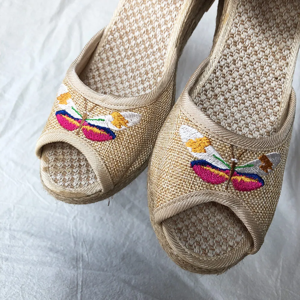 Veowalk/женские льняные босоножки на танкетке с вышивкой в виде стрекозы Эспадрильи