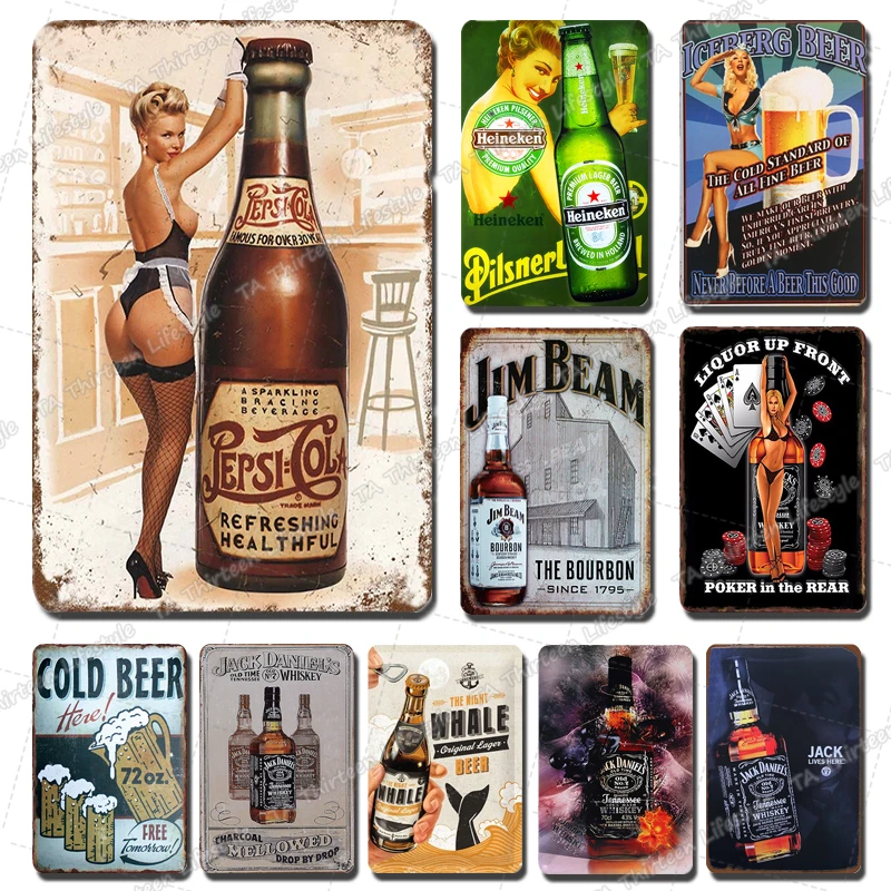 

Beer Plates Tin Sign Vintage Classic Whisky Metal Poster For Bar Retro Hot Sexy Girl Tin Stickers Wall Decor Plaques Man Cave