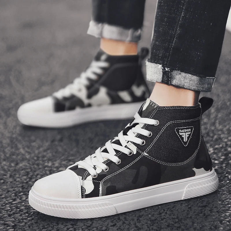 Кроссовки мужские камуфляжные из парусины дышащие с высоким берцем | Спорт и