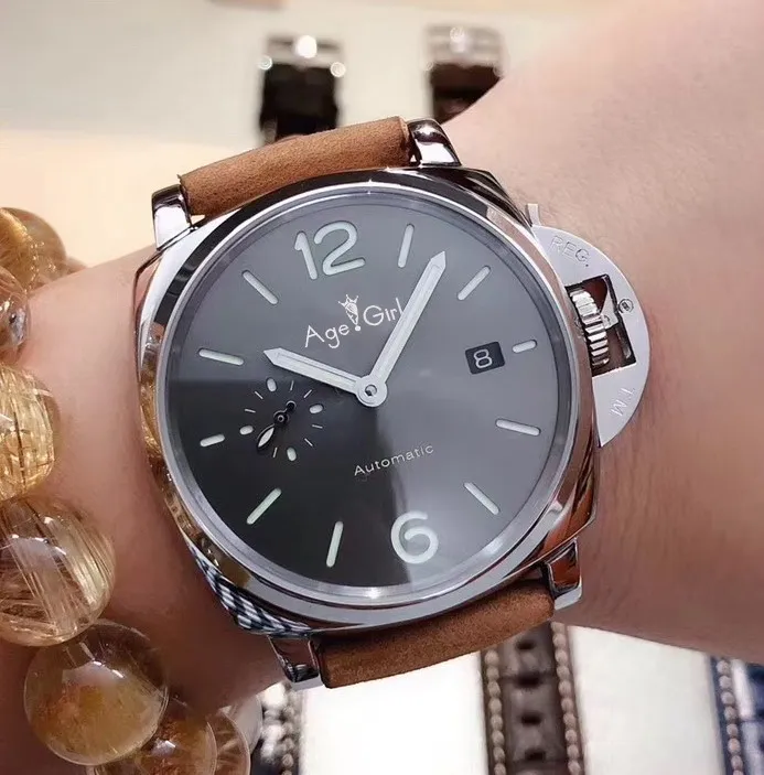 Классический Новый автоматические механические часы женские черные кожаные