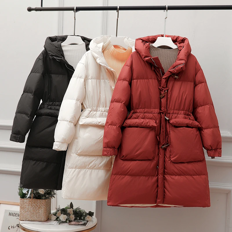 

Pop White Duck Down Jacket Women Thick Slim Winter Coat Women Hooded Korean Female winter Loose warm Down Jacket