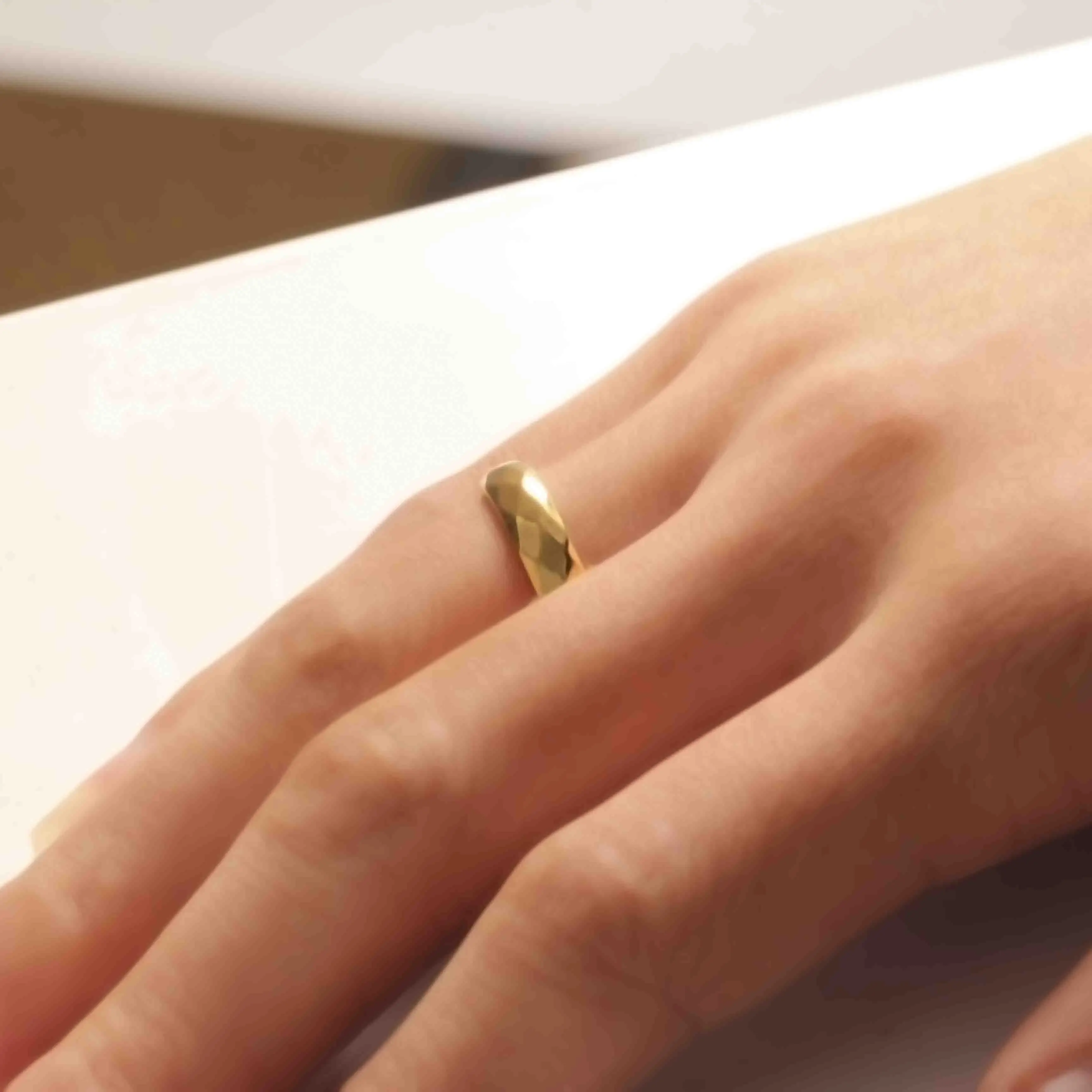 Multi-faceted Titanium Stainless Steel Ring New Arrival Jewelry Gold Color Rings 4mm Valentine's Day present for Women Girl | Украшения