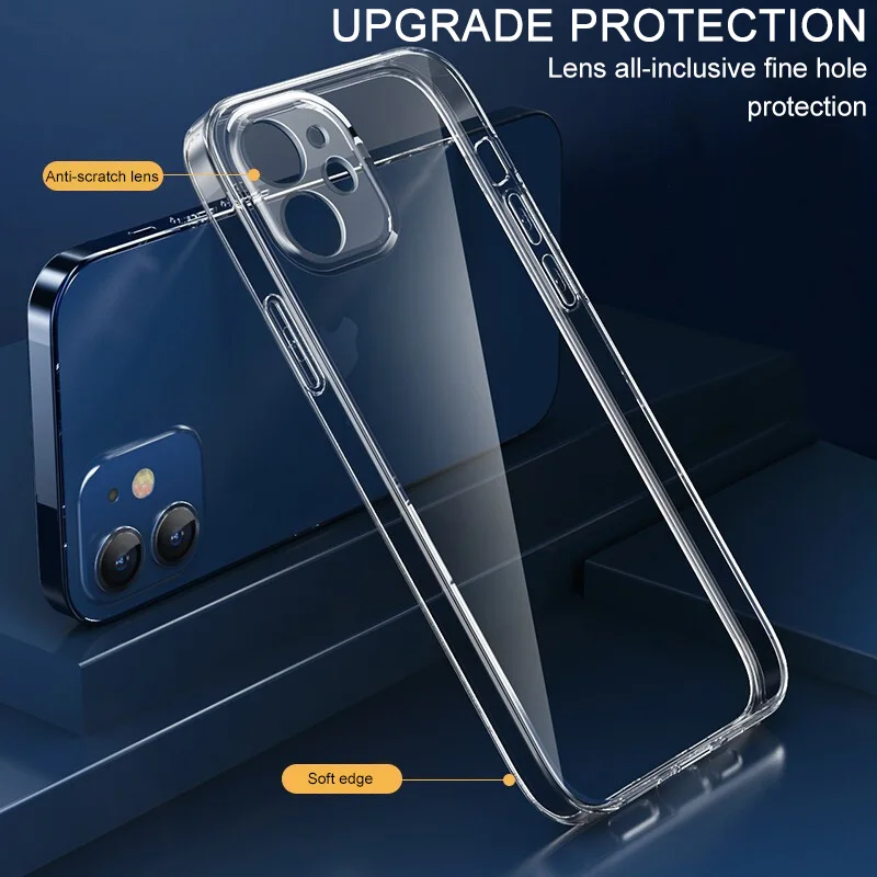 

Luxury Shockproof Silicone Phone Case On For iPhone 12 11 Pro Max Transparent Case For iPhone 11 12 Mini Camera protection Cover