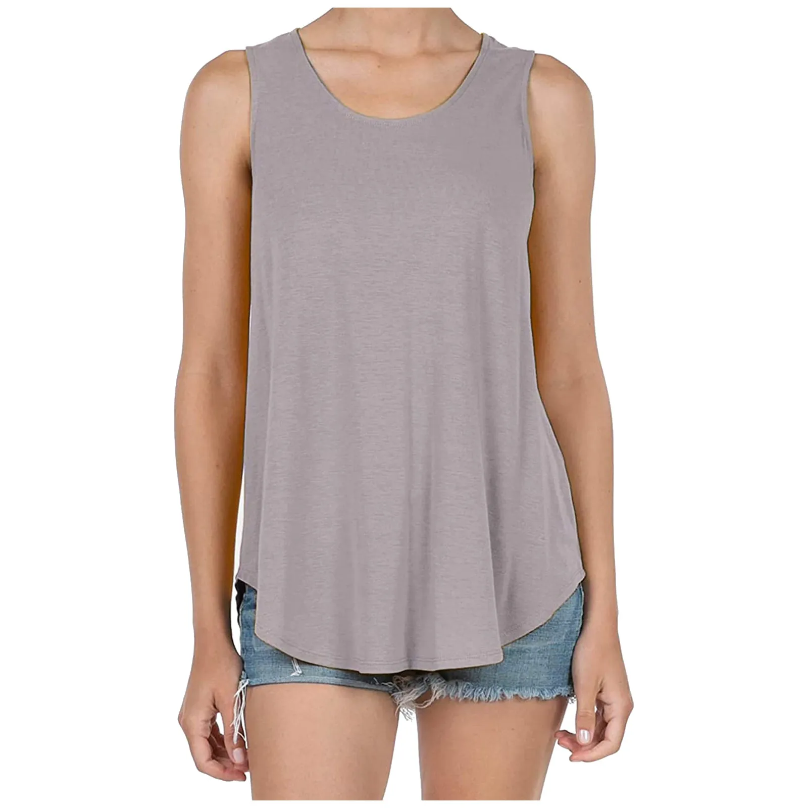 

Women Casual Solid Color Tank Top Summer Loose Printed Vests Female O-neck Plus Size Tops Femme Summer Sleeveless Tunic