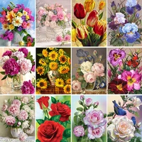 5d diy poured glue diamond painting kits scalloped edge flowers vase full round drill embroidery mosaic rose art decoration gift