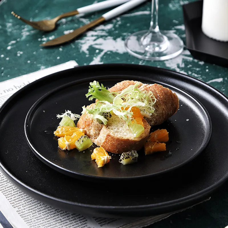 Тарелка Черная матовая одноцветная устойчивая к царапинам столовая посуда