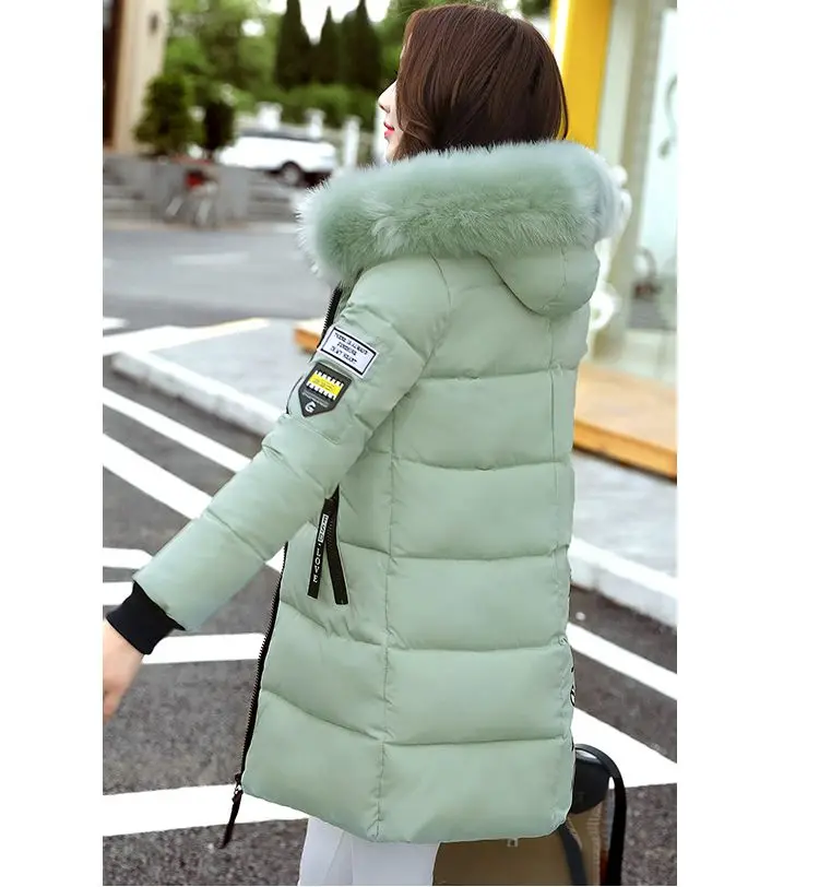 Women Winter Hooded Mid-long Jacket New Fashion Fur collar Thickening Warm Cotton Coat Casual Slim Female Parkas NZYD261A