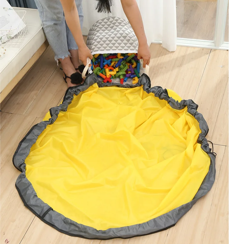 

Large Play Mat and Toy Storage Organizer Baskets with zipper, Toy Quick Storage Bag Collapsible Canvas Basket/Bin for Kids Room