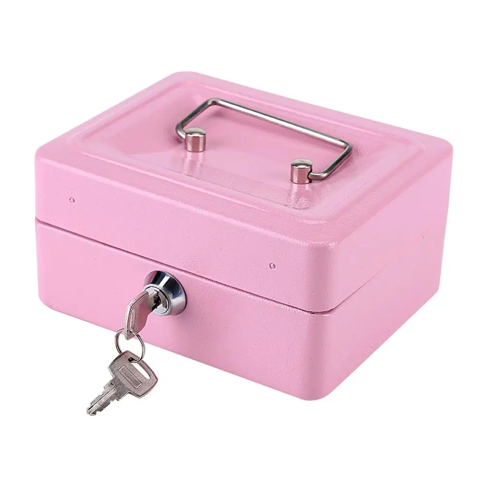 

Money Cash Coin Register Insert Tray Cashier Drawer Storage Mini Style Pink Portable Steel Lockable Cash Money Safe Security Box