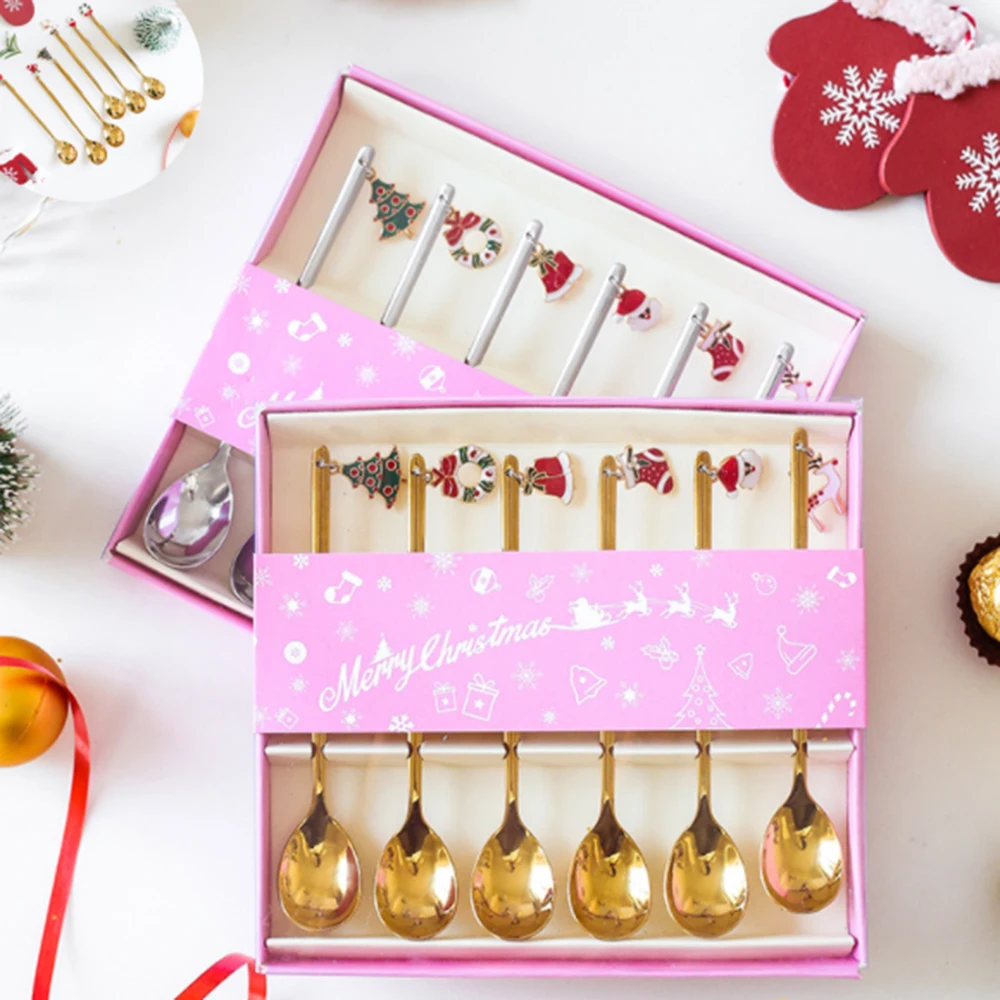 Ложки рождественские из нержавеющей стали 6 шт./компл. украшения для домашней