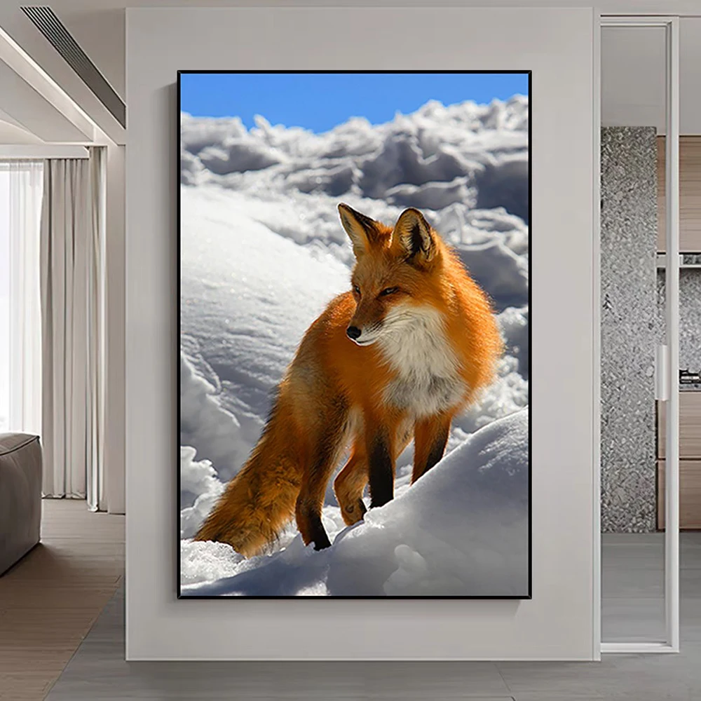 

012 Fox In The Snow Animal Insect Beast Silk Cloth Wall Poster Art Home Decoration Gift