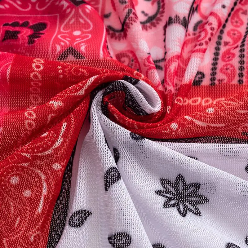 

Puimentiua Pink Bandana Mesh Bodyocn Dress Summer Club Outfits For Women Flared Long Sleeve Deep V Neck Drawstring Mini Dress