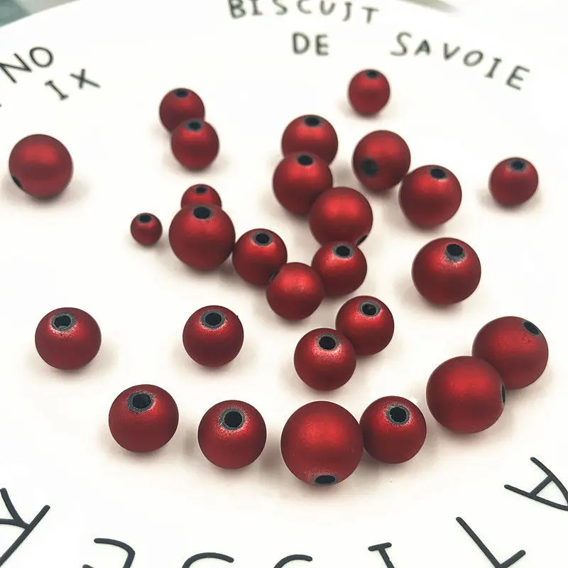 

6/8/10/12/14mm Red Matte Plastic Round Beads ABS Frost Surface Straight Hole Loose Beads For DIY Jewelry Findings Making
