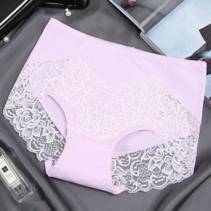 Pink Briefs Женское нижнее белье, трусики, хлопковое кружевное нижнее белье, женские бесшовные трусы размера плюс, трусики со средней талией - Цвет: Pink Briefs