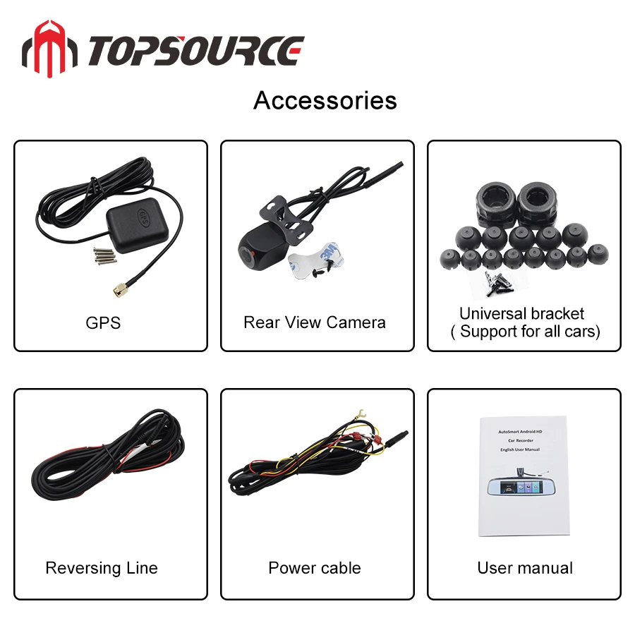 Автомобильный видеорегистратор TOPSOURCE 2 ОЗУ 32 ГБ 3 канальный ADAS 4G Android зеркало