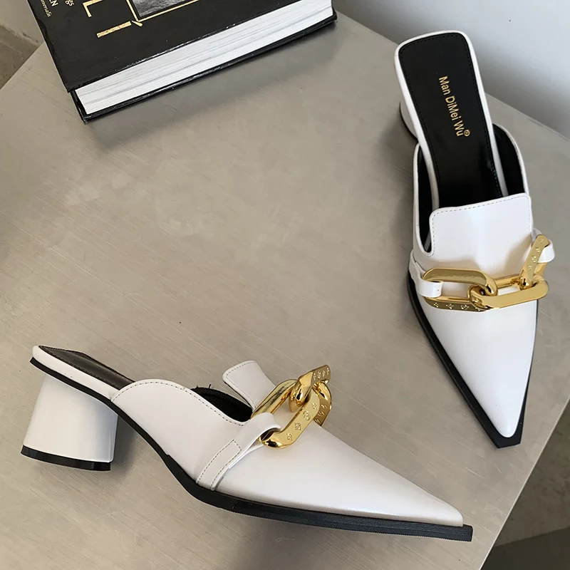 Мюли женские с острым носком туфли на квадратном каблуке 5 см без застежки