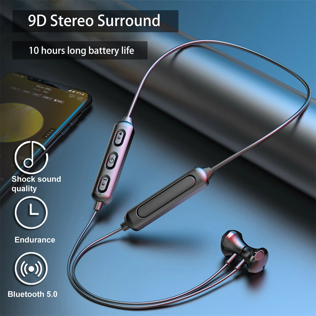 Fones de ouvido estéreo com colar, sem fio, bluetooth 5.0, esportivo, móvel, headset com microfone para todos os telefones