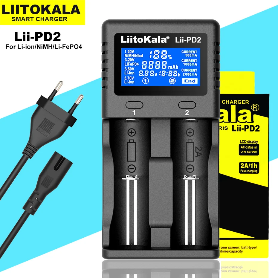 

Liitokala Lii-PD2 Lii-PD4 LCD 3.2V 3.7V 3.8V 1.2V 25500 18650 18350 26650 20700 14500 NiMH Lithium LiFePO4 Battery Charger