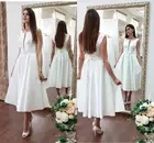 Женское атласное платье с V-образным вырезом, белое короткое ТРАПЕЦИЕВИДНОЕ ПЛАТЬЕ до колена, без рукавов, на завязках, Элегантное свадебное платье, 2021