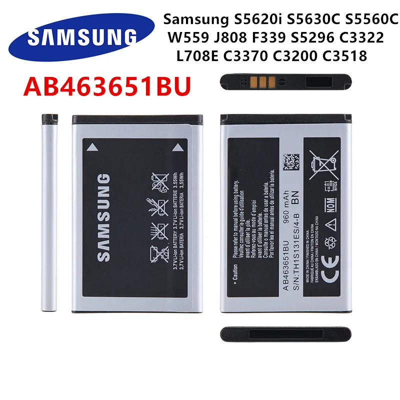 Оригинальный аккумулятор SAMSUNG AB463651BU для Samsung S5620i S5630C S5560C W559 J808 F339 S5296 C3322 L708E C3370 C3200