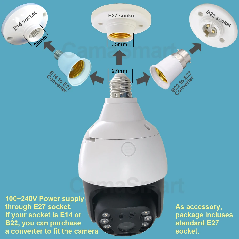 E27 3MP Light Bulb Camera Wifi Outdoor Wireless PTZ Video Surveillance Onvif CCTV IR Night Vision Best Festival Gift for Family |