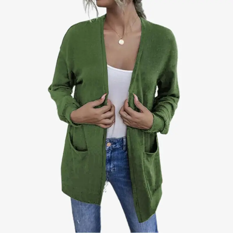 

Womens Long Sleeve Knitwear Open Front Knitted Cardigan Casual Solid Loose Sweater Pocket Coat Fall Tops Outwear Fashion Clothes