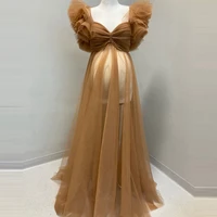 real image champagne ruffles tulle maternity dress see thru v neck short sleeves maternity gowns floor length summer gowns