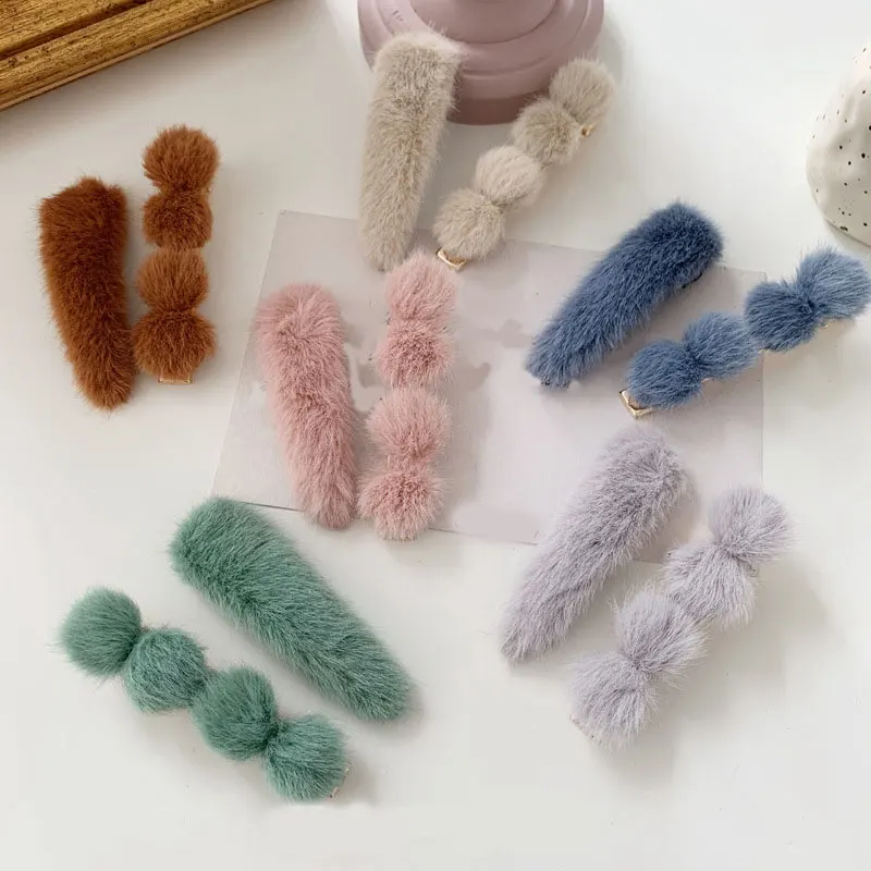 2 шт./компл. искусственный меховой помпон заколки для волос в форме капли воды Для