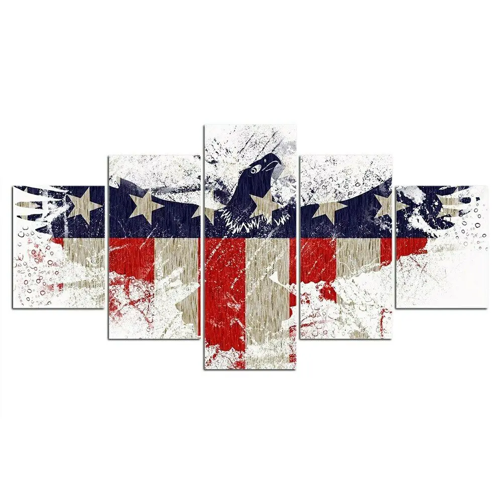 

Eagle Flag Patriot America 5 Panel Canvas Picture Print Wall Art Canvas Painting Wall Decor for Living Room Poster No Framed