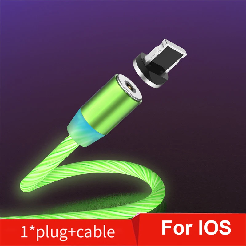 Светодиодный светящийся течет Магнитный кабель USB быстрой Зарядное устройство для huawei P Smart Z Y5 Y9 P30 lite Nova/4e 5 Honor 7 20 9X 8C 8X 6C 7X 5A - Цвет: For iPhone Green