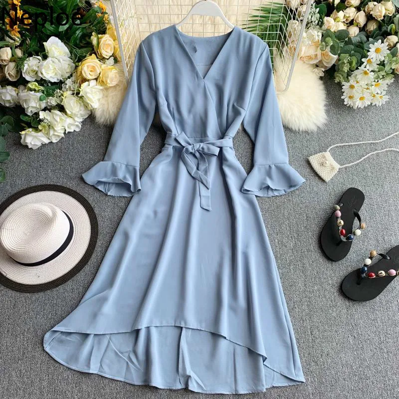 Женское шифоновое платье neplue осеннее макси с v образным вырезом сексуальные