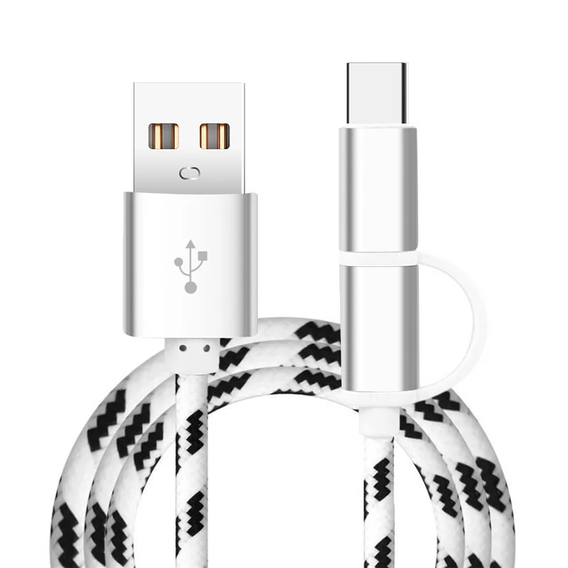 2 в 1 USB кабель для зарядки Samsung оплетка Micro usb Тип C синхронизации данных мобильный