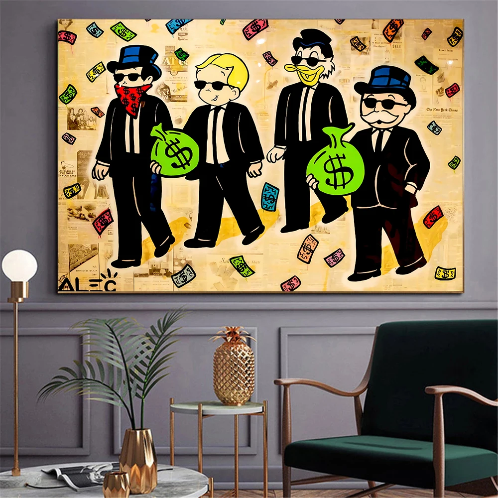 

Cartoon Alec Millionaire Monopoly Art Posters and Prints Money Canvas Paintings Wall Street Art Pictures for Living Room Decor