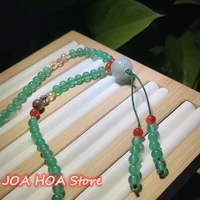 925 silver accessories handmade natural green chalcedony agate exquisite adjustable rope string necklace pendant sweater chain