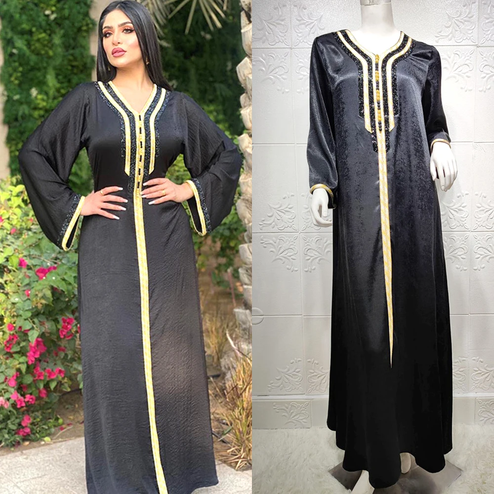Модное мусульманское женское платье с бриллиантами, Дубай, абайя, Арабская, Турецкая, марокканская, кафтан, мусульманская одежда, индийское ...