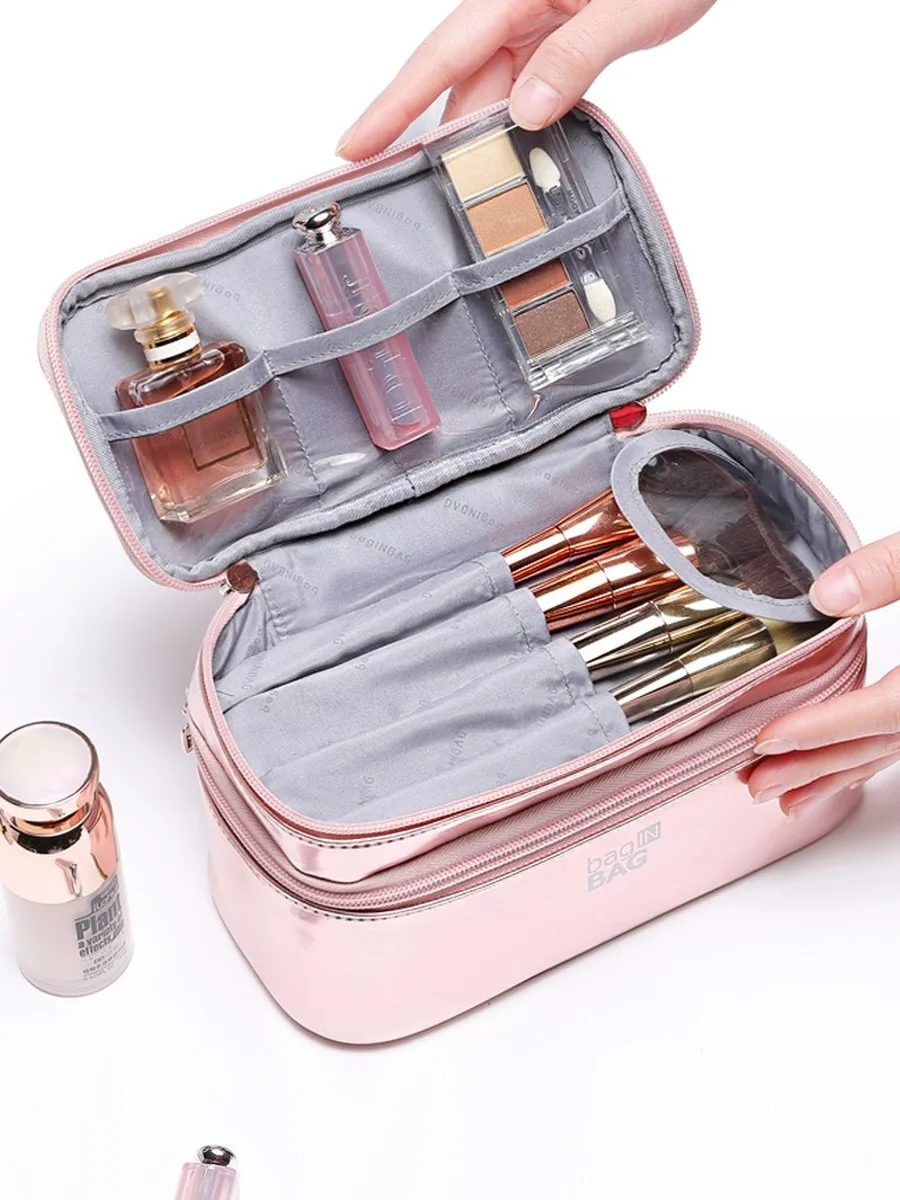 Портативный Женский чехол для макияжа косметичка коробка с органайзером