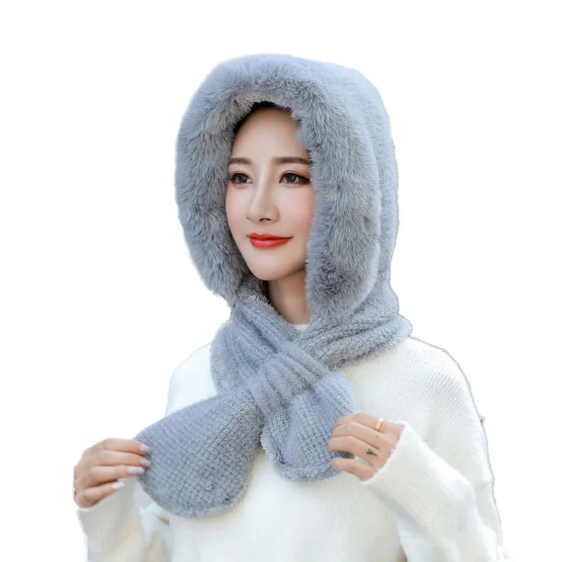 Зимние шапки бини женский шарф вязаная шапка с капюшоном Теплые Мешковатые