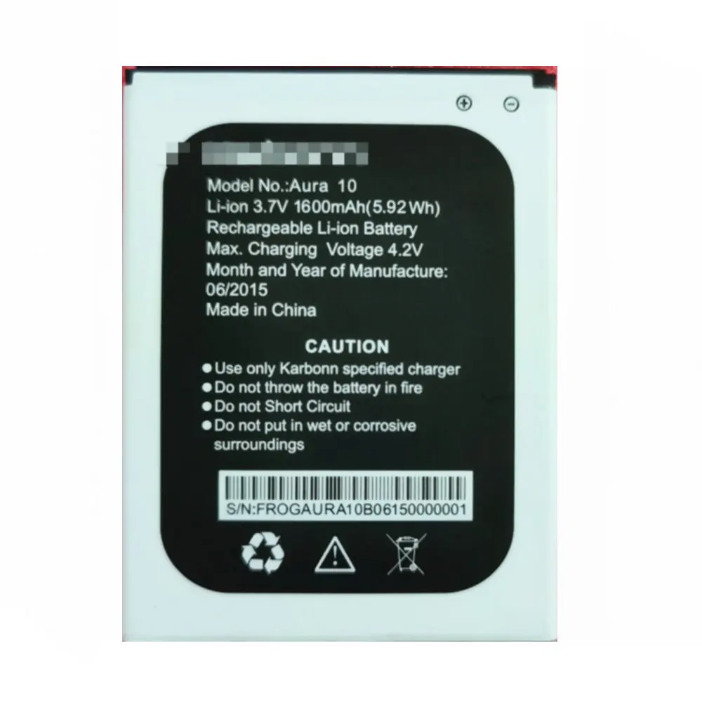 

Original size battery 3.7V 5.92WH 1600mAh for Karbonn Aura 10 cell phone battery