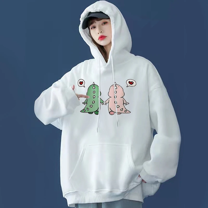 

Vintage Sweatshirt Regular Fashion Pullovers Sweatshirt Women Couple Clothing Unisex Little Dinosaur Holding Hands Adore