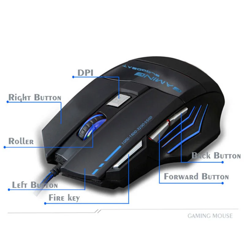 Профессиональная мышь 5500 DPI 7 кнопок светодиодный Оптическая Проводная игровая USB