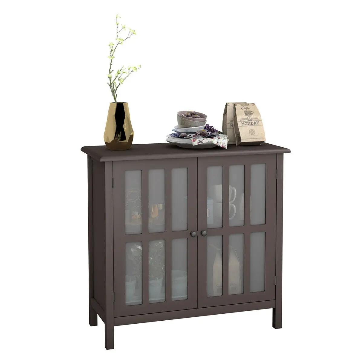 

Costway Storage Buffet Cabinet Glass Door Sideboard Console Table Server Display Brown