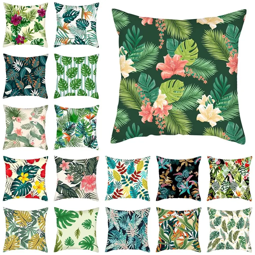 

Colourful Tropical Plant Flower Print Plush Square Pillow Case Cushion Cover 45x45 Cm Stylish Living Room Bedroom Home Decor